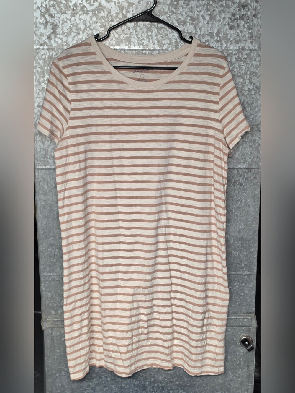 Universal Thread Striped Knit Tee Dress Beige/White women's large
